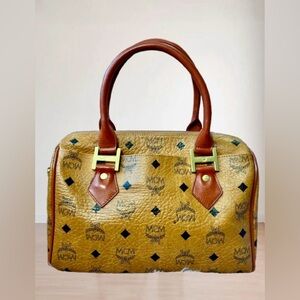 MCM Gold and Brown Satchel